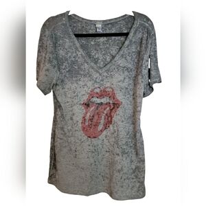 Kavio! Gray V-Neck Graphic Tee, The Rolling Stones.